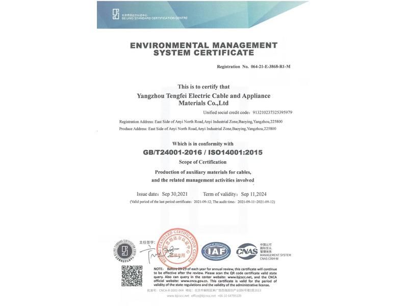 ISO14001 Environmental System Certification Certificate