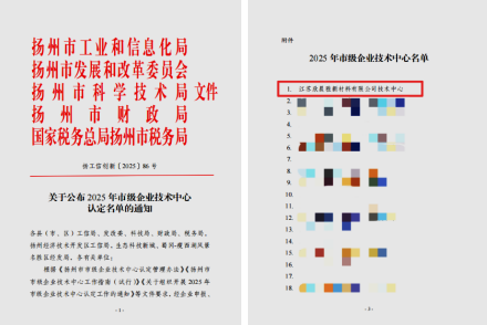 Good news! Jiangsu Xinchenya was awarded the title of Yangzhou Municipal Enterprise Technology Center